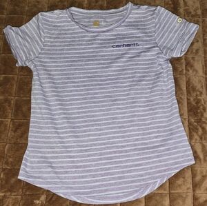 Carhartt Striped Short Sleeve T-Shirt | Girls Size 6 | Purple/White